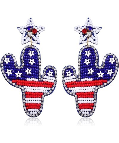 American Flag Earrings Beaded Patriotic Popsicle Hat Drop Dangle Earrings Independence Day 4th of July Earrings for Women Gir...