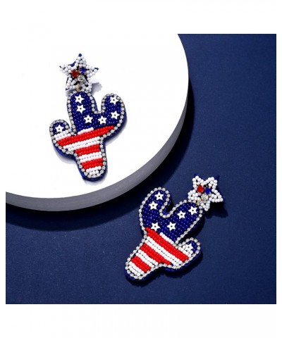 American Flag Earrings Beaded Patriotic Popsicle Hat Drop Dangle Earrings Independence Day 4th of July Earrings for Women Gir...