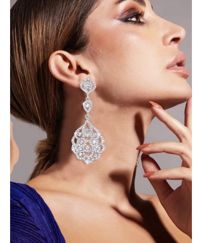 Rhinestone Wedding Bridal Teardrop Dangle Earrings Vintage Crystal Chandelier Earrings for Women Brides silver-01 $10.02 Earr...