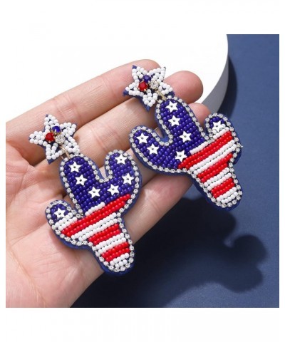 American Flag Earrings Beaded Patriotic Popsicle Hat Drop Dangle Earrings Independence Day 4th of July Earrings for Women Gir...