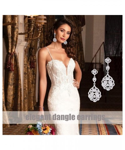 Rhinestone Wedding Bridal Teardrop Dangle Earrings Vintage Crystal Chandelier Earrings for Women Brides silver-01 $10.02 Earr...