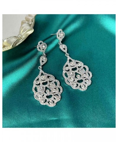 Rhinestone Wedding Bridal Teardrop Dangle Earrings Vintage Crystal Chandelier Earrings for Women Brides silver-01 $10.02 Earr...