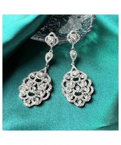 Rhinestone Wedding Bridal Teardrop Dangle Earrings Vintage Crystal Chandelier Earrings for Women Brides silver-01 $10.02 Earr...