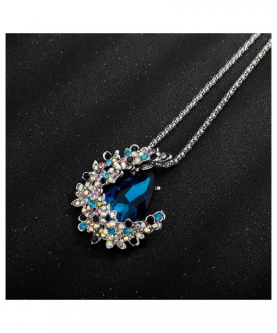 Blue Moon and Teardrop Pendant Long Necklace Statement Rhinestone Sweater Chain Choker Necklace Elegant Galaxy Jewelry Access...