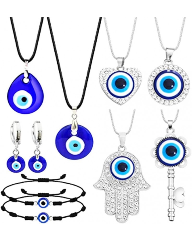 Evil Eye Necklace Pendant Love Heart Palm Key Necklace Bracelet Earrings Set Lucky Protection Ojo Turco Jewelry for Women Gir...