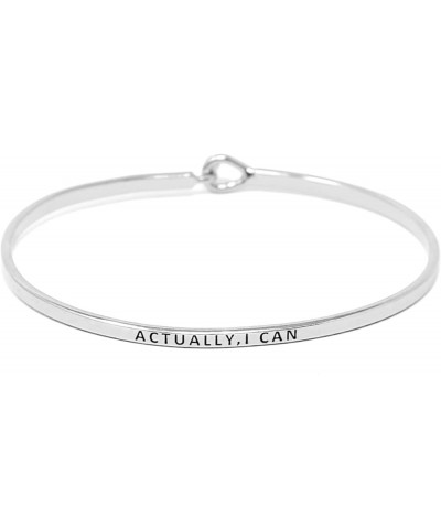 Inspirational Positive Quote Message Engraved Thin Cuff Bangle Hook Bracelet ACTUALLY, I CAN-SILVER $8.79 Bracelets