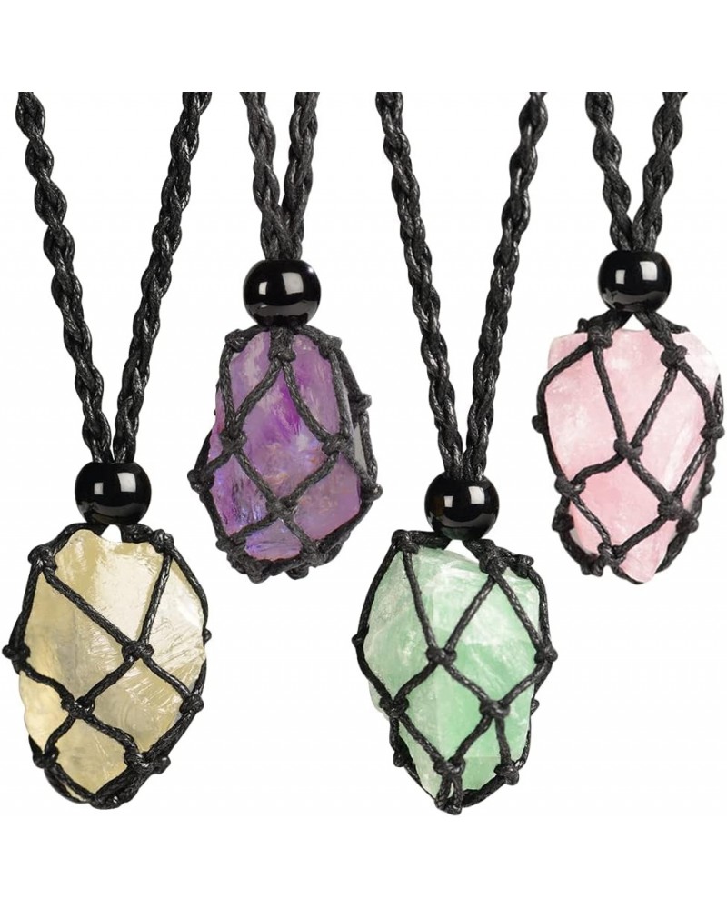 Natural unprocessed crystal raw stone hand woven rope adjustable necklace pendant for both men and women Style5 $6.88 Necklaces