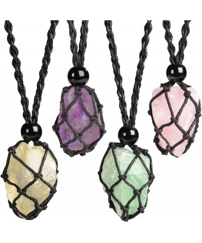 Natural unprocessed crystal raw stone hand woven rope adjustable necklace pendant for both men and women Style5 $6.88 Necklaces