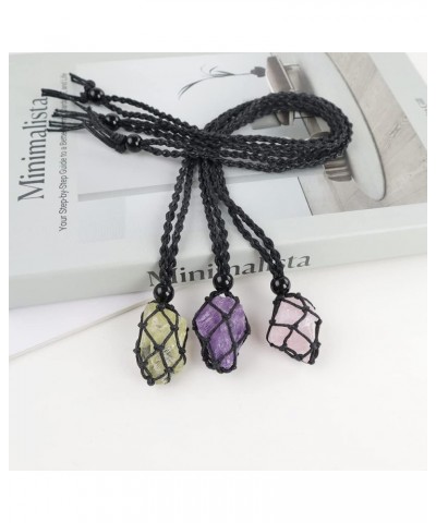 Natural unprocessed crystal raw stone hand woven rope adjustable necklace pendant for both men and women Style5 $6.88 Necklaces