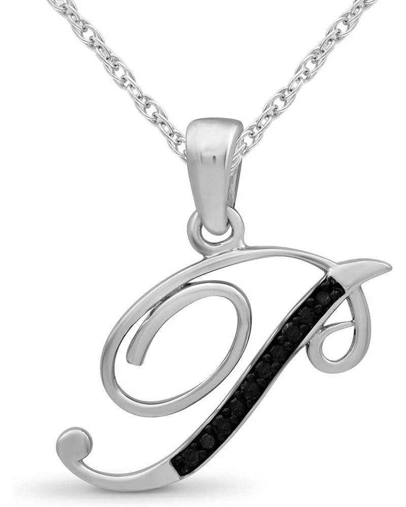 1/20 Carat Black Diamond Initial Letter Pendant Necklace for Women | Customizable .925 Sterling Silver A to Z Alphabet Monogr...