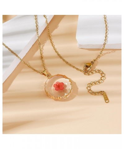 Women Gold Color Dried Flower Necklace Pressed Natural Flower Pendant Necklace for festival gifts (2pcs) Red $7.79 Necklaces