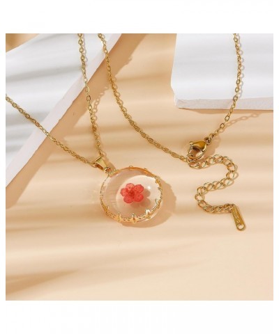 Women Gold Color Dried Flower Necklace Pressed Natural Flower Pendant Necklace for festival gifts (2pcs) Red $7.79 Necklaces