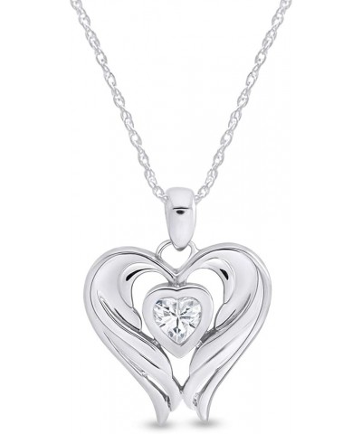 Simulated Birthstones Angel Wing Heart Pendant Necklace in 14k White Gold Over Sterling Silver Simulated Cubic-Zirconia $31.3...