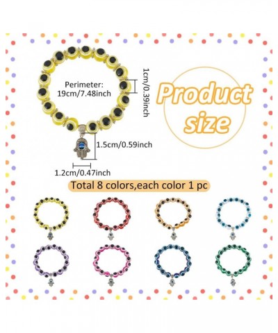 8PCS 8 Colors Evil Eye Beaded Bracelet Hamsa Hand Evil Eye Bracelet for Women Men Bead Stretch Evil Eye Bracelet for Protecti...