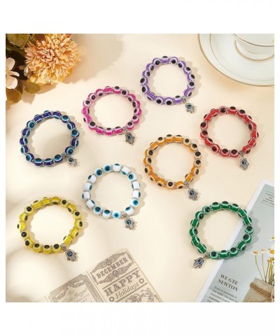 8PCS 8 Colors Evil Eye Beaded Bracelet Hamsa Hand Evil Eye Bracelet for Women Men Bead Stretch Evil Eye Bracelet for Protecti...