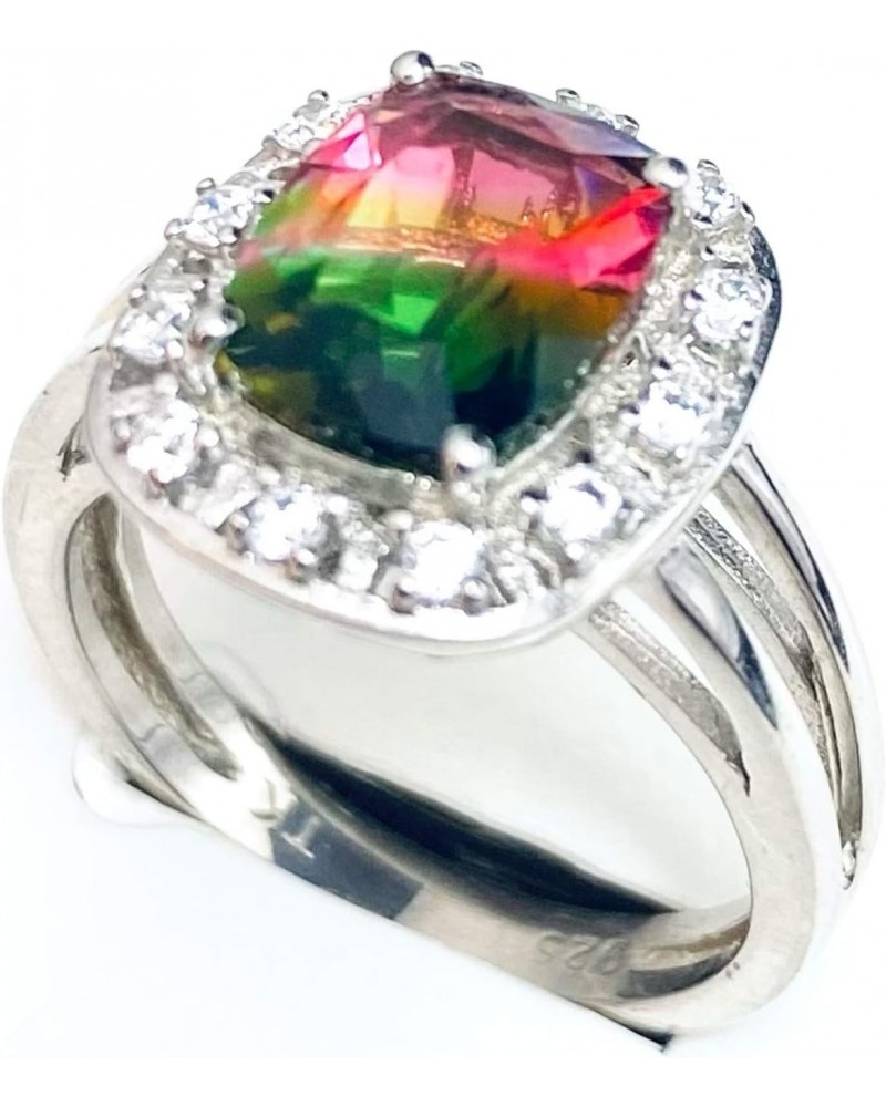 R6310W New Water Melon Color Mt St Helens Helenite Cushion Cut 7x9mm 2,5ct Sterling Silver Ring $40.20 Rings