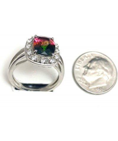 R6310W New Water Melon Color Mt St Helens Helenite Cushion Cut 7x9mm 2,5ct Sterling Silver Ring $40.20 Rings