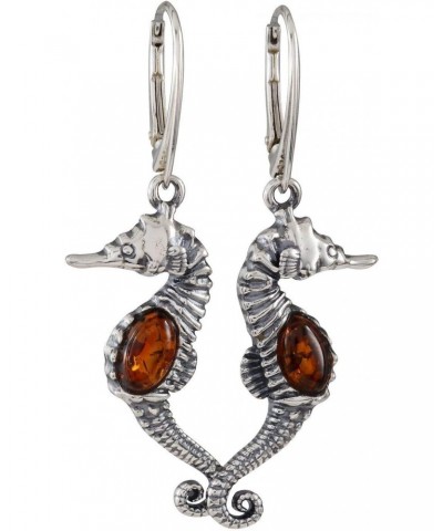 Amber Earrings - Baltic Amber French Leverback Dangling Earrings "Seahorses" - Sterling Silver Jewelry Collection $26.09 Earr...