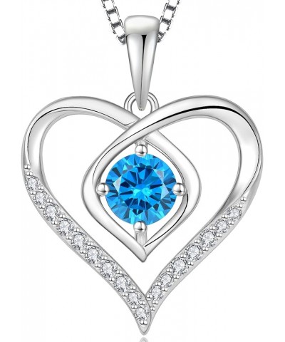 Heart Birthstone Necklace for Women 925 Sterling Silver Necklace Love Heart Pendant Birthstones Jewelry Gift Aquamarine $26.6...