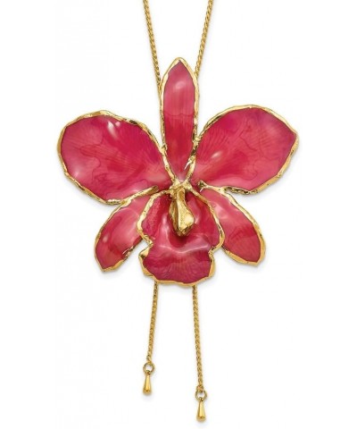 24K Gold-trim Lacquer Dipped Fuchsia Real Cattleya Orchid Slip-on Adjustable Gold-tone Necklace QBF2011 $34.02 Necklaces