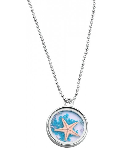 Starfish Locket Necklace with Pressed Flower Faith Jewelry Sea Ocean Lover Gift Sea Blue Necklace $7.01 Necklaces