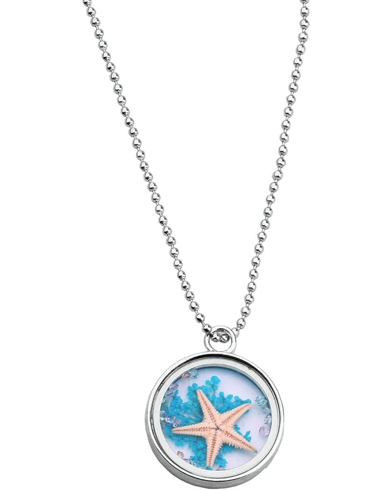 Starfish Locket Necklace with Pressed Flower Faith Jewelry Sea Ocean Lover Gift Sea Blue Necklace $7.01 Necklaces