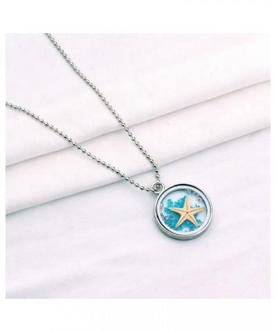 Starfish Locket Necklace with Pressed Flower Faith Jewelry Sea Ocean Lover Gift Sea Blue Necklace $7.01 Necklaces