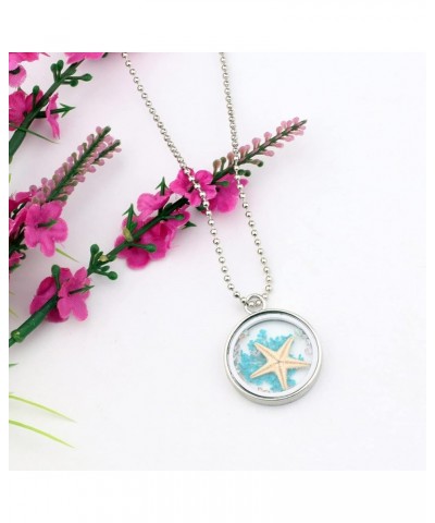 Starfish Locket Necklace with Pressed Flower Faith Jewelry Sea Ocean Lover Gift Sea Blue Necklace $7.01 Necklaces