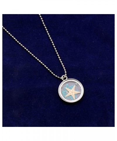 Starfish Locket Necklace with Pressed Flower Faith Jewelry Sea Ocean Lover Gift Sea Blue Necklace $7.01 Necklaces