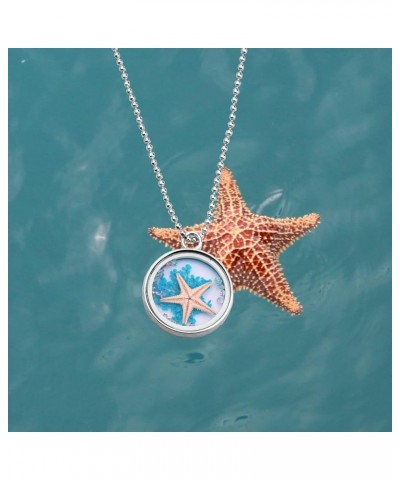 Starfish Locket Necklace with Pressed Flower Faith Jewelry Sea Ocean Lover Gift Sea Blue Necklace $7.01 Necklaces