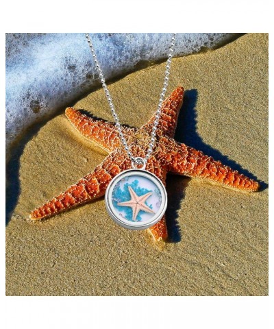 Starfish Locket Necklace with Pressed Flower Faith Jewelry Sea Ocean Lover Gift Sea Blue Necklace $7.01 Necklaces