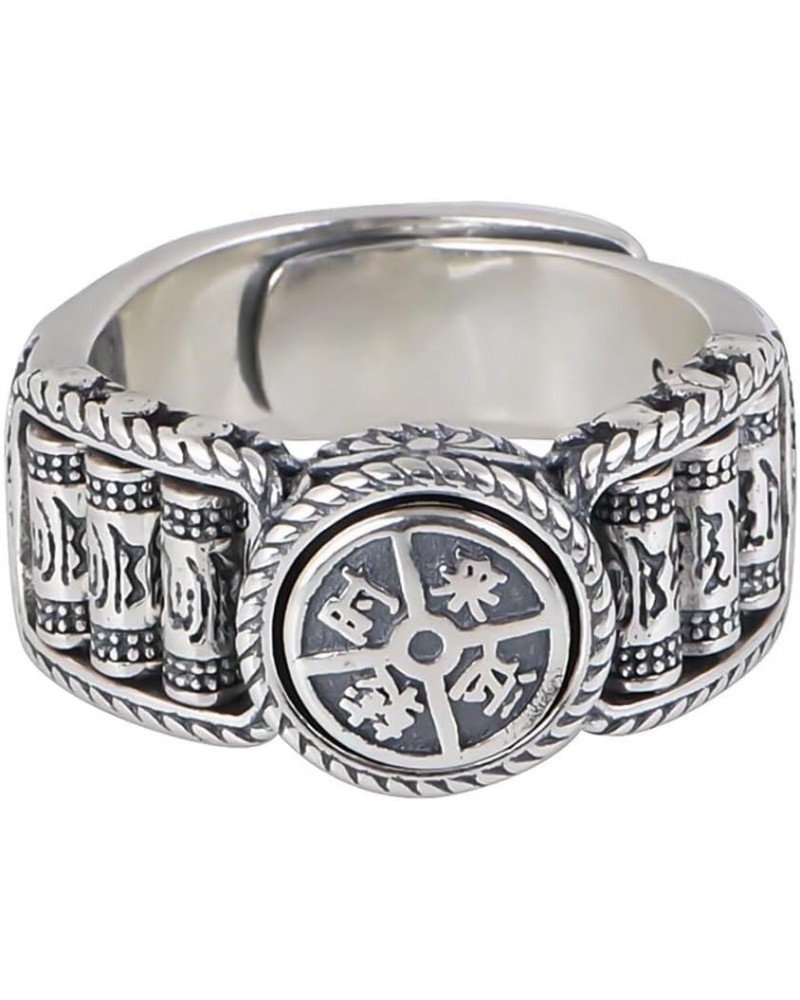 Tibetan Buddhist Prayer Wheel Rings S925 Sterling Silver Spinner Mantra Ring Fortune Lucky for Wealth and Happiness Adjustabl...