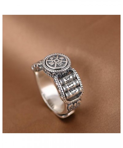 Tibetan Buddhist Prayer Wheel Rings S925 Sterling Silver Spinner Mantra Ring Fortune Lucky for Wealth and Happiness Adjustabl...