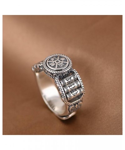 Tibetan Buddhist Prayer Wheel Rings S925 Sterling Silver Spinner Mantra Ring Fortune Lucky for Wealth and Happiness Adjustabl...