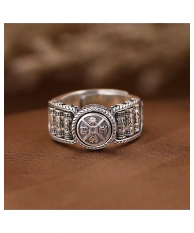 Tibetan Buddhist Prayer Wheel Rings S925 Sterling Silver Spinner Mantra Ring Fortune Lucky for Wealth and Happiness Adjustabl...