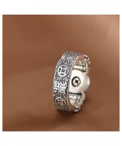 Tibetan Buddhist Prayer Wheel Rings S925 Sterling Silver Spinner Mantra Ring Fortune Lucky for Wealth and Happiness Adjustabl...