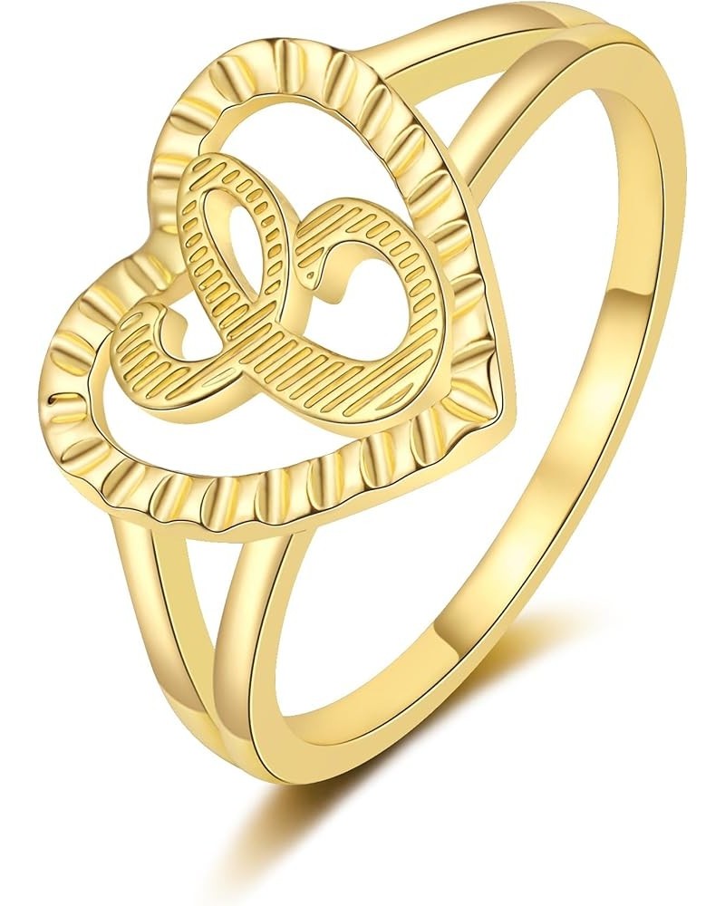 Gold Initial Ring for Women Vintage Initial Heart Love Ring Non Tarnish 14K Gold Plated Personalized Carved Letter Statement ...