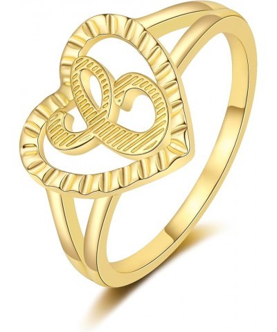 Gold Initial Ring for Women Vintage Initial Heart Love Ring Non Tarnish 14K Gold Plated Personalized Carved Letter Statement ...