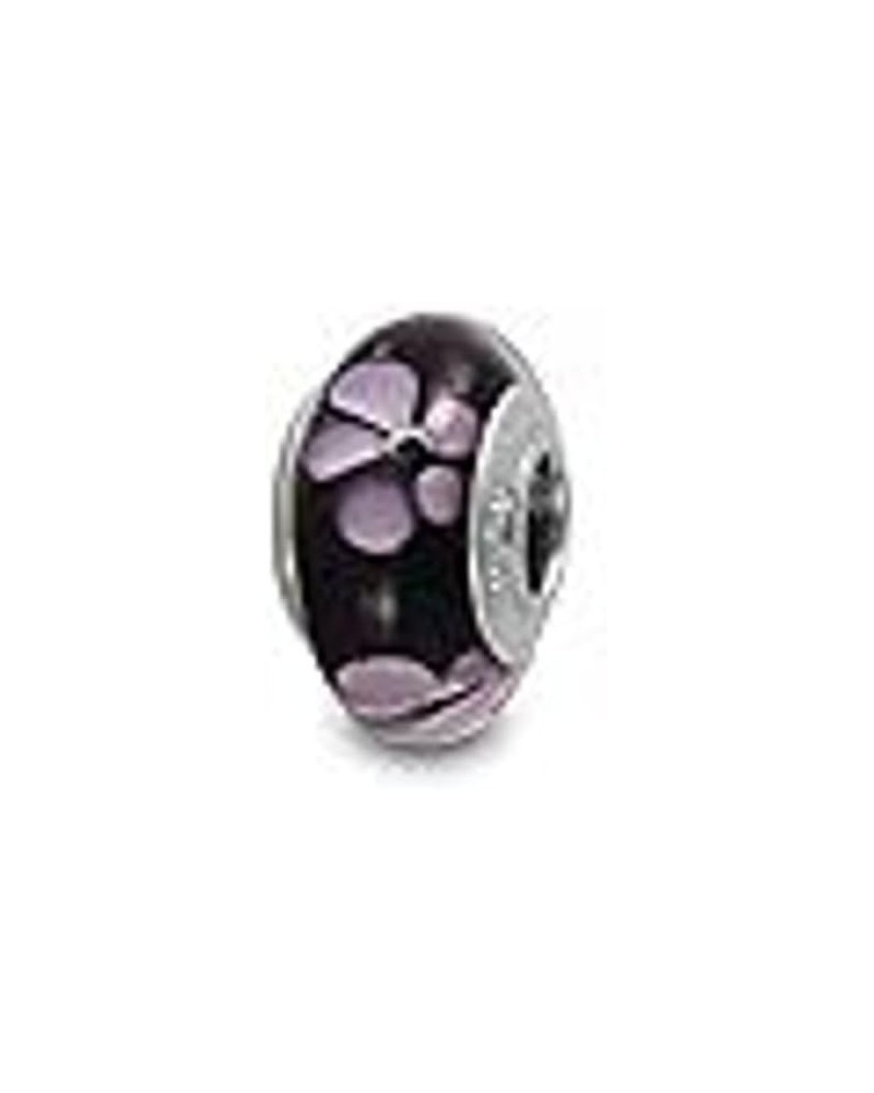 Genuine Murano Glass Charm Fit Pandora Charm Bracelets,925 Sterling Silver Colored Swirl Rainbow Lilac on Purple Flower in Ab...