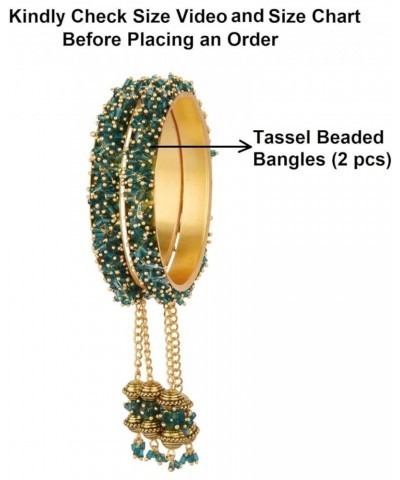 Beaded Bracelet Bangle Indian Bangle Set with Hangings Tassel Charms Wedding Bridal Jewelry for Women 2-6 Peacock Green (Set ...