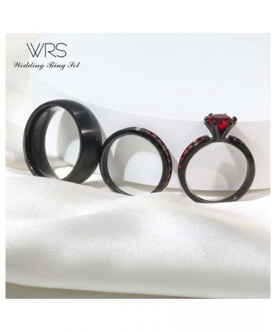 Two Rings His Hers Wedding Ring Sets Couples Matching Rings Women's 2pc Black Gold Filled Red CZ Wedding Engagement Ring Brid...