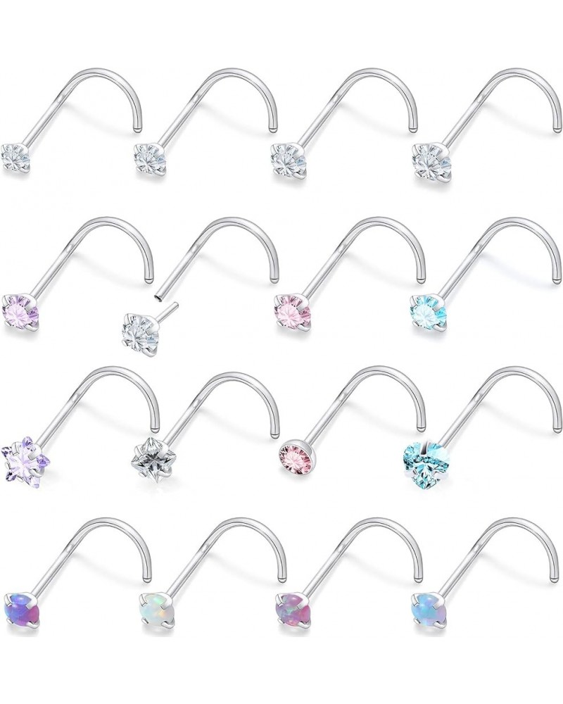 18G 20G Push in Nose Rings for Women 316L Surgical Stainless Steel L Shaped Nose Studs Screw Bone Nose Rings Piercings Opal N...