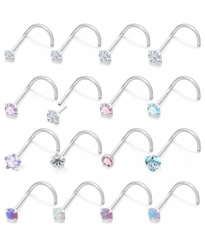 18G 20G Push in Nose Rings for Women 316L Surgical Stainless Steel L Shaped Nose Studs Screw Bone Nose Rings Piercings Opal N...