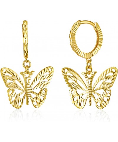 14k REAL Yellow Gold Butterfly Fancy Drop Earrings $77.44 Earrings