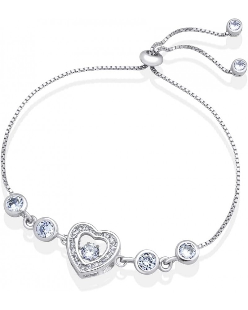 Sterling Silver & CZ Heart Charm Adjustable Bolo Bracelet for Women & Girls Silver $12.99 Bracelets