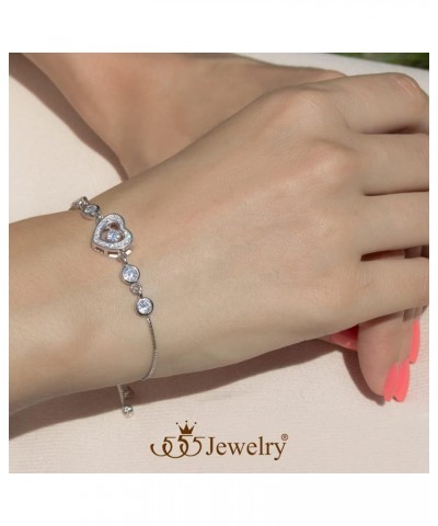 Sterling Silver & CZ Heart Charm Adjustable Bolo Bracelet for Women & Girls Silver $12.99 Bracelets