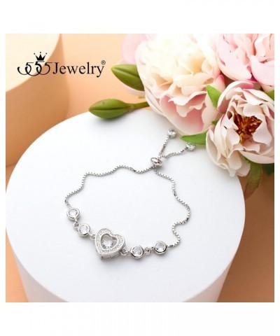 Sterling Silver & CZ Heart Charm Adjustable Bolo Bracelet for Women & Girls Silver $12.99 Bracelets