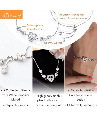 Sterling Silver & CZ Heart Charm Adjustable Bolo Bracelet for Women & Girls Silver $12.99 Bracelets