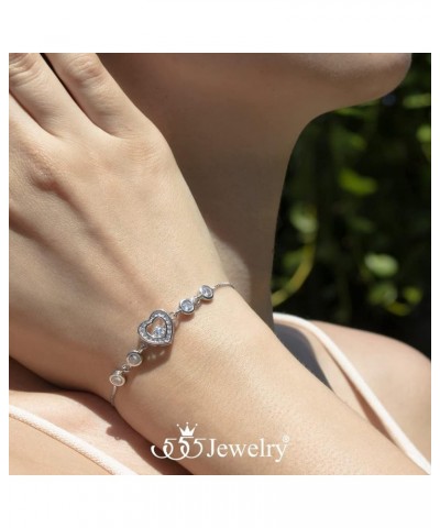 Sterling Silver & CZ Heart Charm Adjustable Bolo Bracelet for Women & Girls Silver $12.99 Bracelets