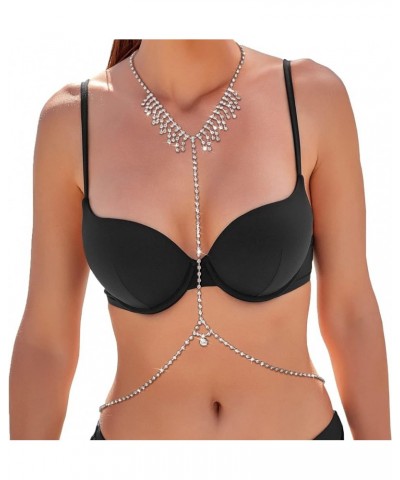 Rhinestone Body Chains for Women Sexy Silver Body Chain Crystal Chest Chain Bikini Body Jewelry for Women Party Beach Nightcl...